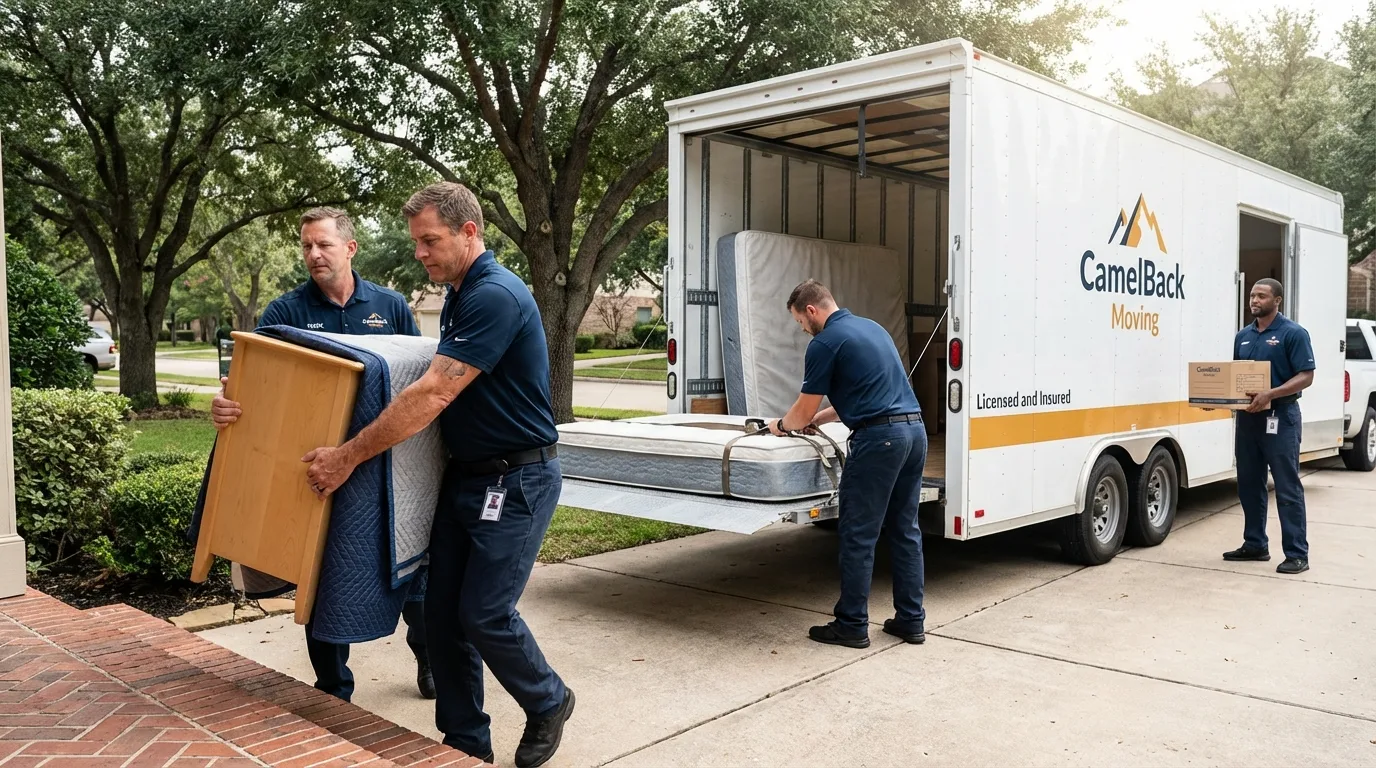 Crew loading residential truck for cross-state move from Randleman, NC